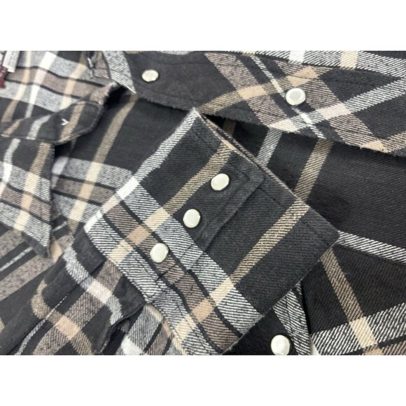 Wrangler Western 2XL Tall Flannel Pearl Snap Plaid Shirt Blk/Brn Cowboy EUC - Picture 5 of 7